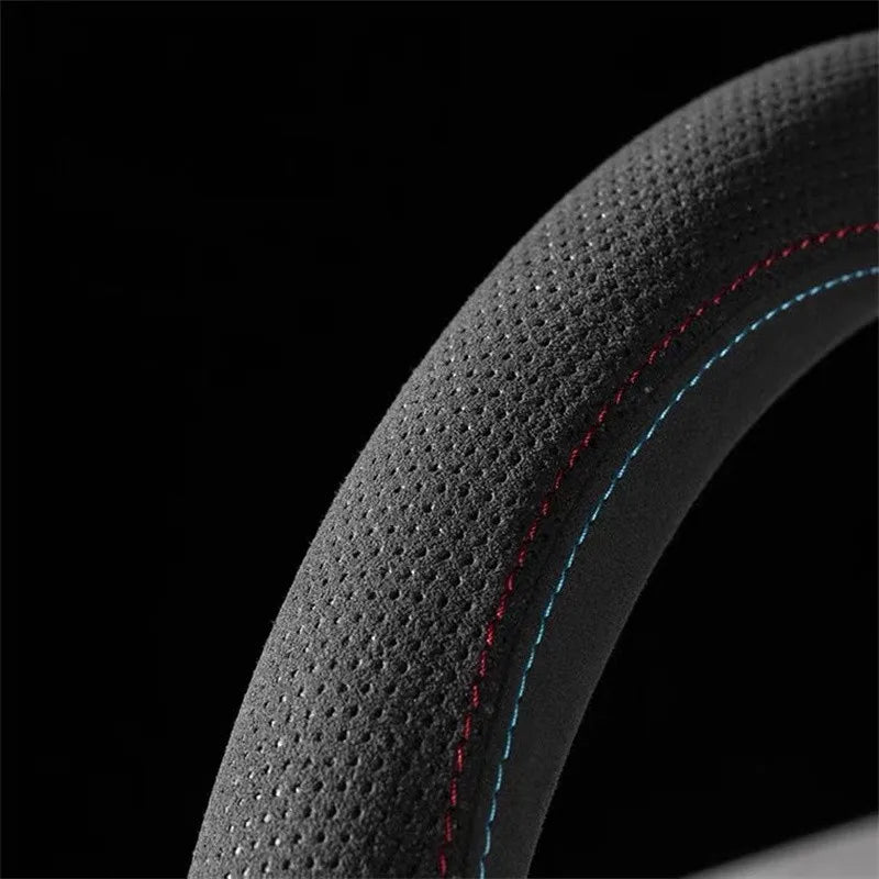 Universal Cowhide Suede Steering Wheel Cover — Breathable 37-38cm Car Steering Wheel Wrap Accessories
