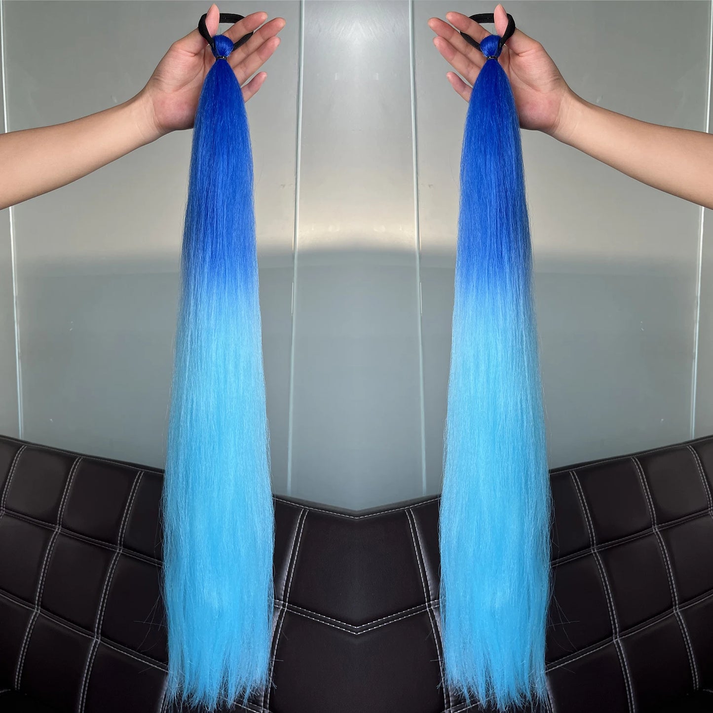 2Pcs Purple Synthetic Ponytail Extensions – Long Straight Hair Accessories with Rubber Bands for Women & Halloween
