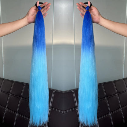 2Pcs Purple Synthetic Ponytail Extensions – Long Straight Hair Accessories with Rubber Bands for Women & Halloween