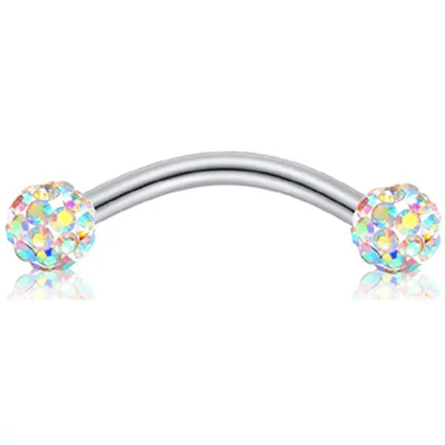 Crystal Curved Barbell Piercing Earrings – Daith, Helix, Tragus & Cartilage Body Jewelry Stud Ring