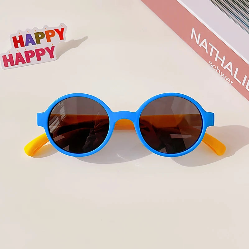 2023 Kids Checker Panel Round Sunglasses – Cute UV400 Sun Protection for Baby Girls & Children Outdoor Wear