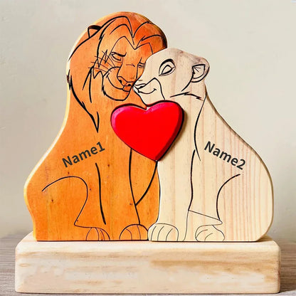 Personalized Wooden Lion Family Puzzle — Custom Name Art Puzzle for Home Decor, Anniversary & Warm Family Gift Keepsake