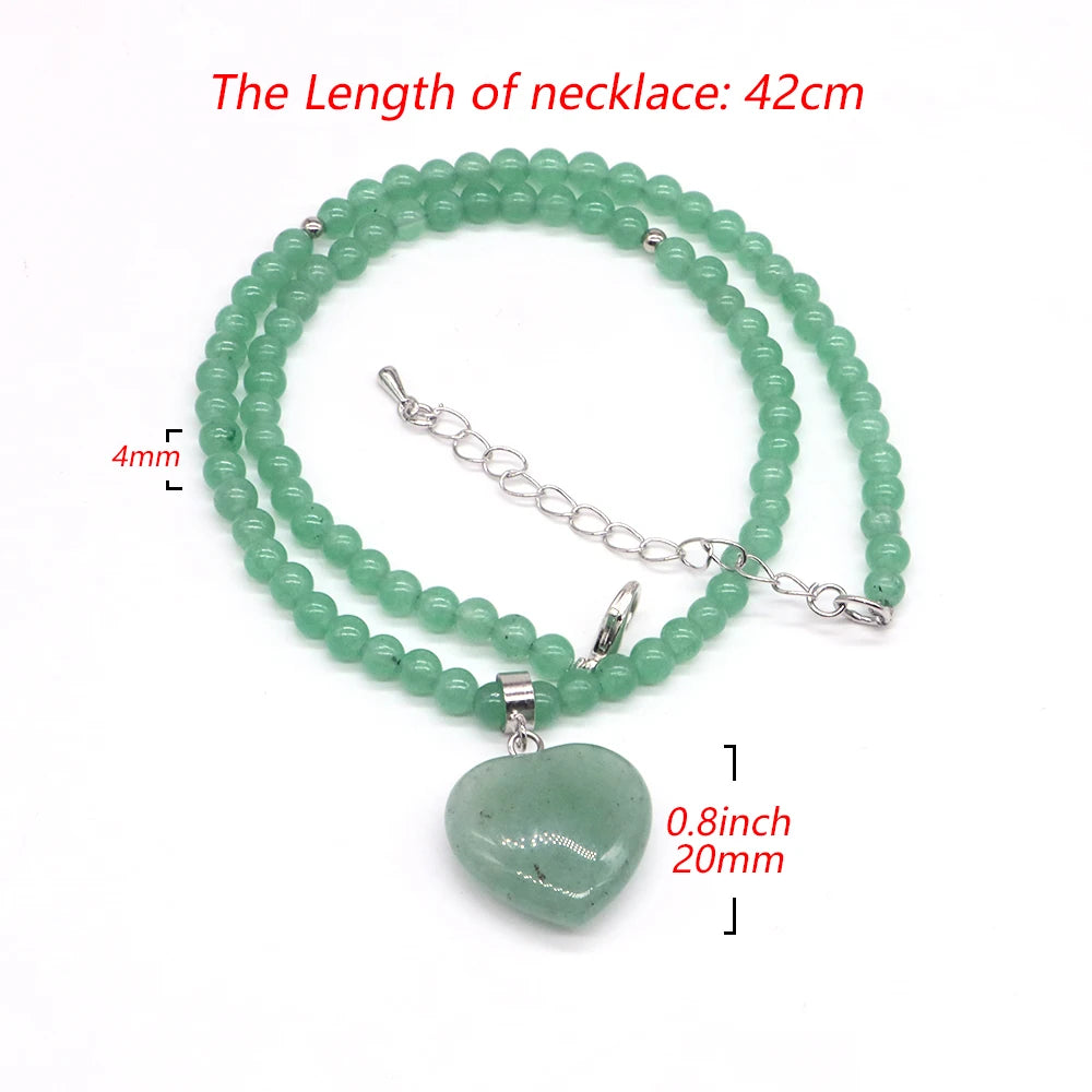 Heart-Shaped Gemstone Bead Chain Necklace - Lapis Lazuli and Amethyst Healing Crystal Pendant for Women and Girls