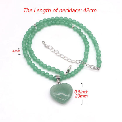 Heart-Shaped Gemstone Bead Chain Necklace - Lapis Lazuli and Amethyst Healing Crystal Pendant for Women and Girls