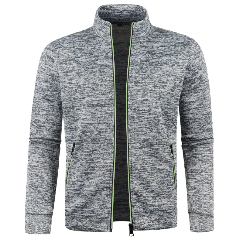 Men's Autumn Winter Zipper Sweater Jacket - Color Block Long Sleeve Slim Fit Plush Casual Warm Coat