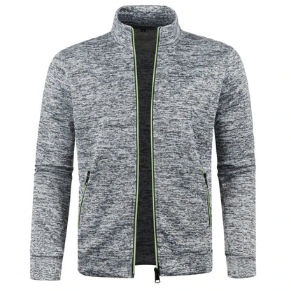 Men's Autumn Winter Zipper Sweater Jacket - Color Block Long Sleeve Slim Fit Plush Casual Warm Coat
