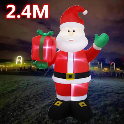 2.4M Inflatable Christmas Santa Claus – Waving with Gift Pack, Built-in LED Lights for Indoor & Outdoor Holiday Garden Party Decor