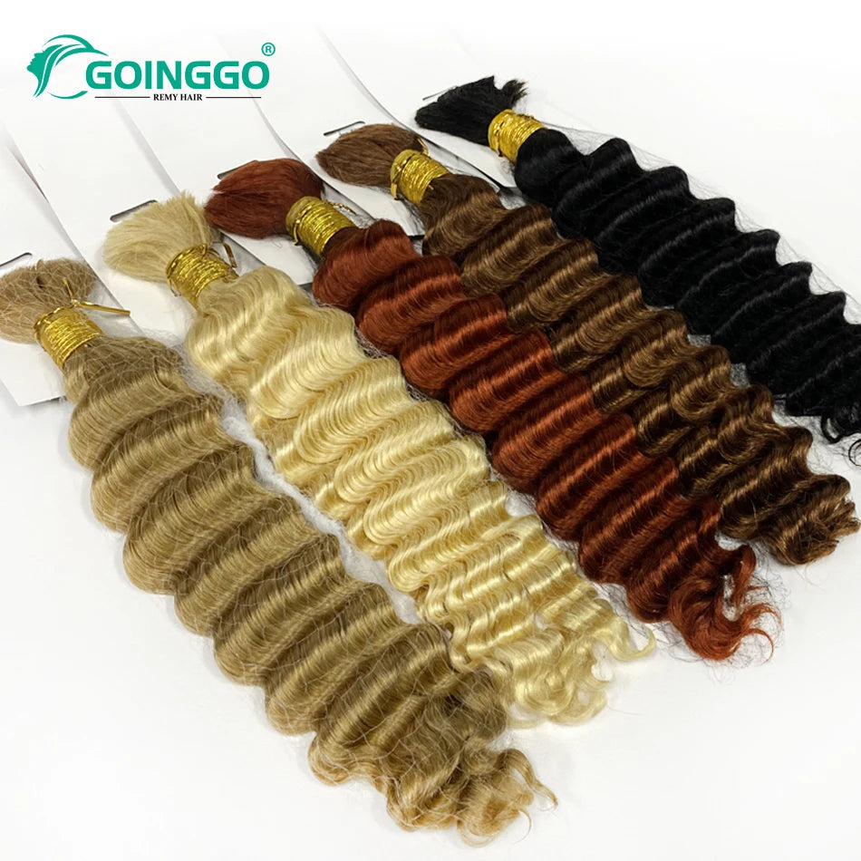 Pre-Colored Brazilian Deep Wave Bulk Human Hair - No Weft, Remy Hair Extensions, 14-28 Inch for Crochet Braids