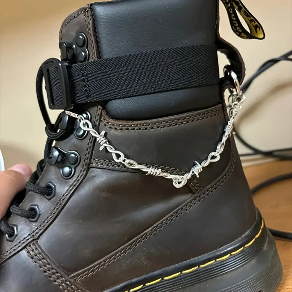 Gothic Punk Shoe Chain - Detachable Double Thorn Shoe Decor with Easy-Release Buckle for DIY Fashion
