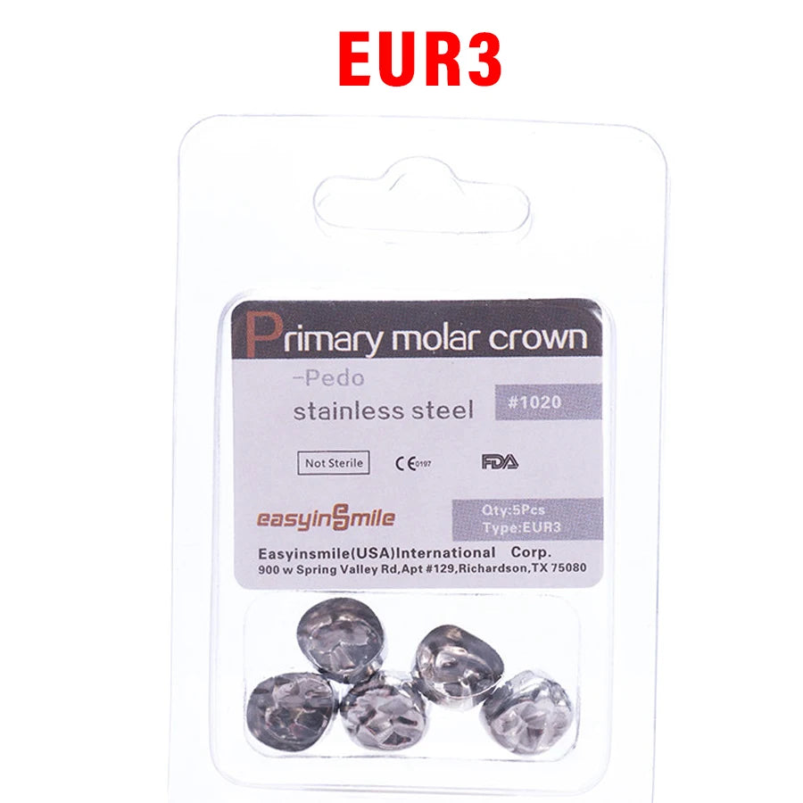 5PCS EASYINSMILE Kids Stainless Steel Dental Crowns – Primary Molar Teeth Refill D2-D7