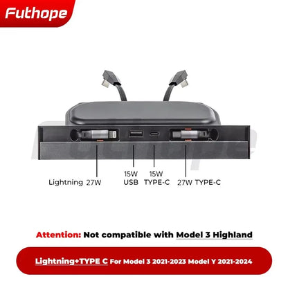 Futhope Docking Station with Telescopic Rope – Tesla Model 3/Y Highland Hub & Central Control Splitter for Laptop Support