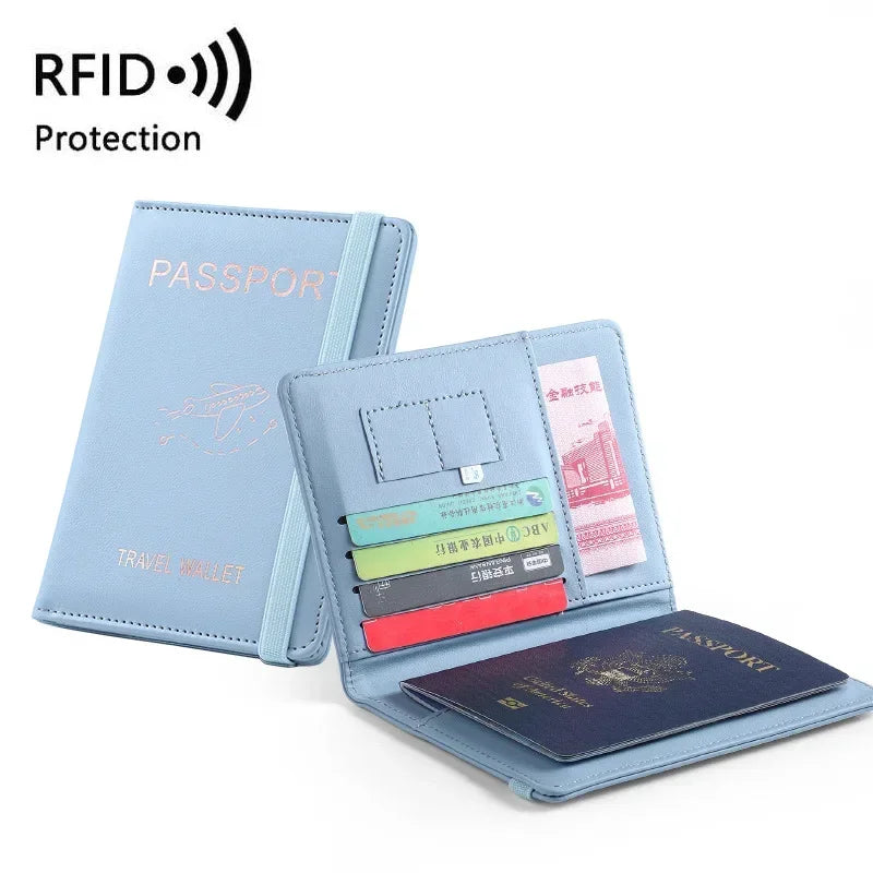 RFID Leather Passport Wallet - Vintage Multi-Function Travel Holder for Men & Women ID Bank Cards Business Accessories