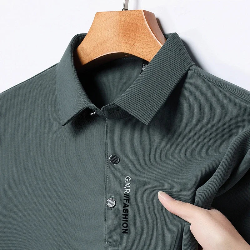 Men's Short Sleeve Polo Shirt - Breathable Solid Color Casual Business Style Top