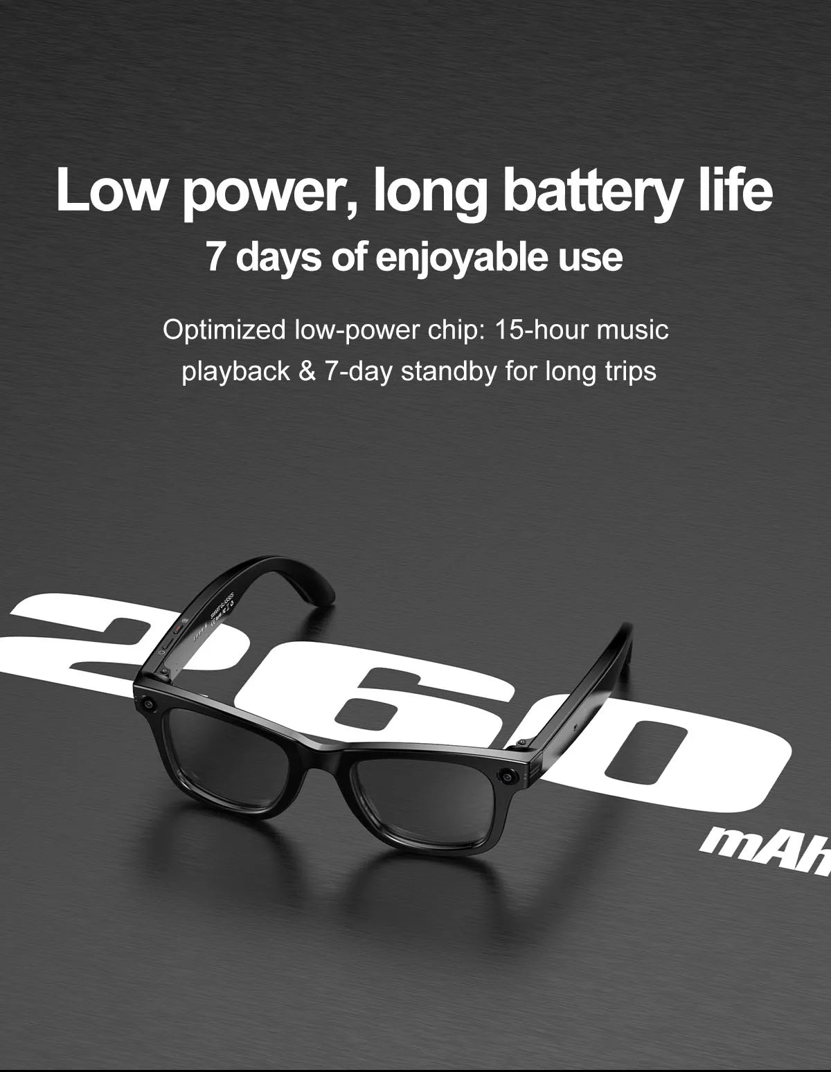 Smart AI Glasses — Video Recording, Photo Recognition, Translation, Bluetooth with 260mAh Battery, IP65 Waterproof