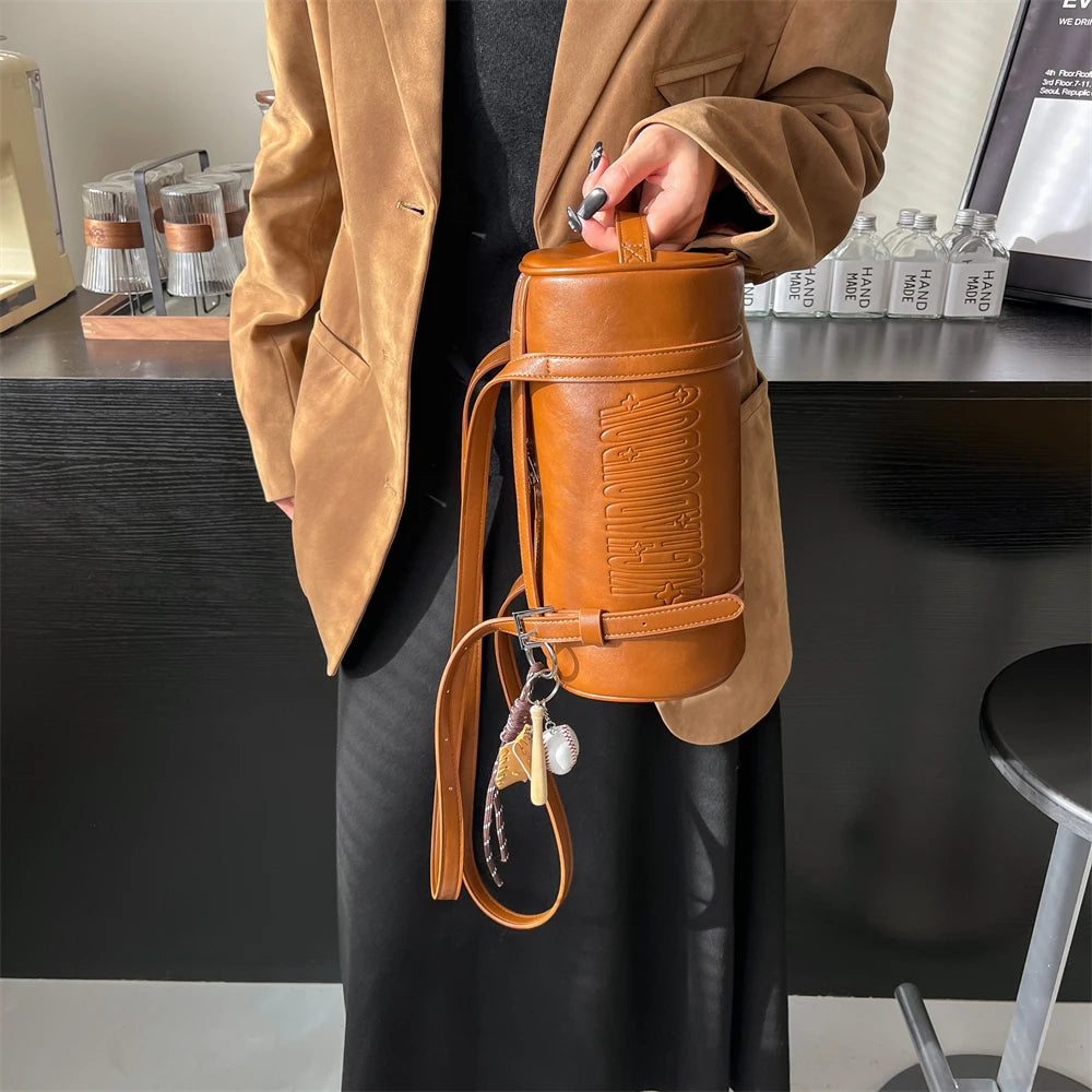 2024 Multifunctional Cylinder Shoulder Bag for Women – Luxury Crossbody Handbag with Pendant