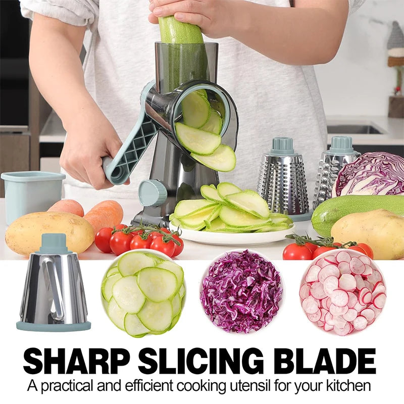 LMETJMA 3-in-1 Rotary Cheese Grater - Manual Vegetable Slicer, Nut Grinder & Shredder Kitchen Tool
