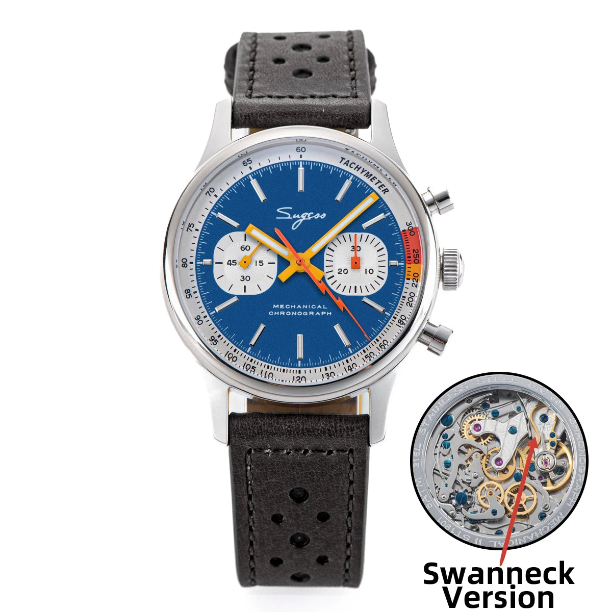 Sugess Men's Chronograph Mechanical Watch – Seagull ST19 Swan Neck Movement with Sapphire Crystal Racing V2