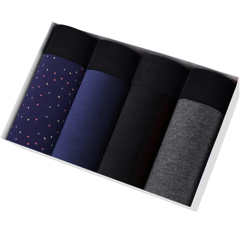 4pcs Men Cotton Boxer Shorts - Soft Comfortable Male Underwear Briefs Couple Boxers Set