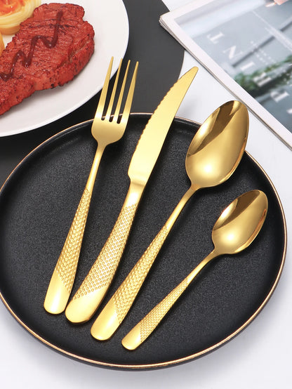 24-Piece Stainless Steel Tableware Set – Star Design Steak Knives, Forks, Dessert Forks, and Spoons for Family Use