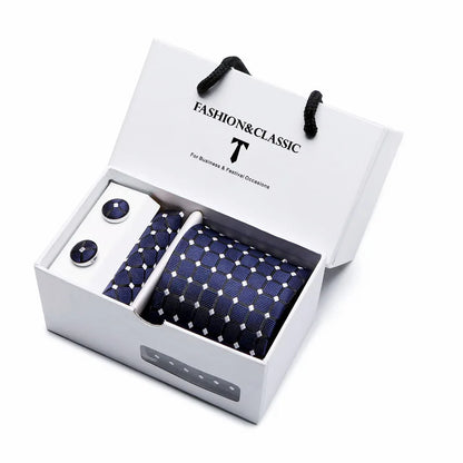 Black Paisley Tie Set - Men's Necktie, Pocket Square & Cufflinks Gift Box for Weddings & Formal Wear