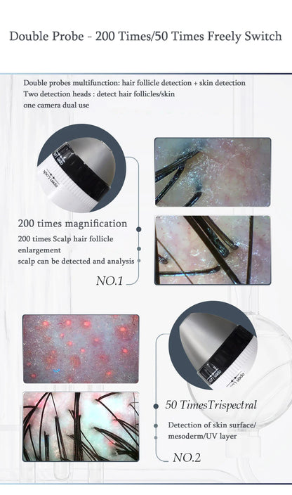 New WiFi HD 5G Scalp & Skin Hair Follicle Detector - Professional 50X/200X Rechargeable UV Skin Analyzer Magnifier