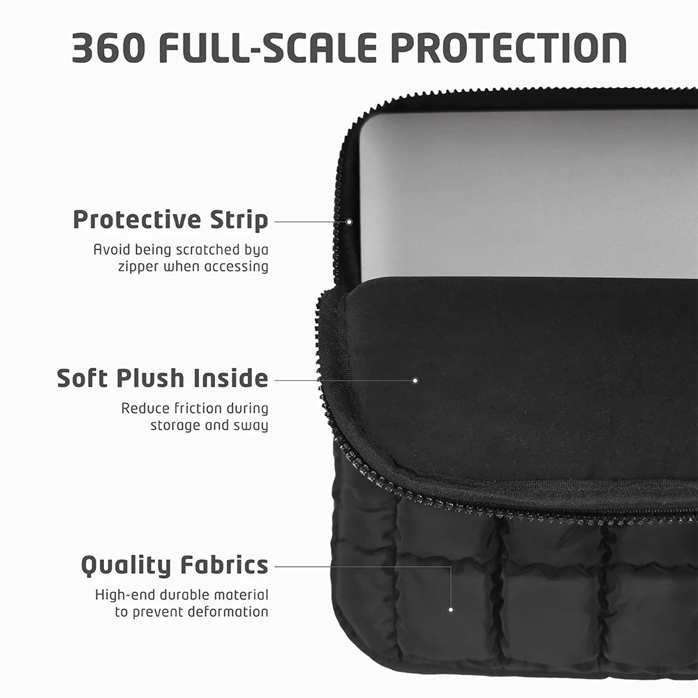 Puffy Quilted Laptop Bag Sleeve 11-15.6 Inch — Protective Notebook Cover for MacBook Air/Pro, iPad, Lenovo, HP