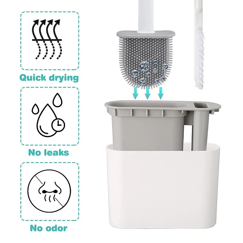 Wall-Mounted Toilet Brush with Holder – Long Handled Silicone Soft Bristles for Bathroom WC Cleaning