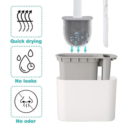 Wall-Mounted Toilet Brush with Holder – Long Handled Silicone Soft Bristles for Bathroom WC Cleaning
