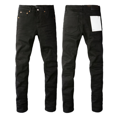 2025 Men’s High Street Ripped Skinny Jeans — Low Rise Blue Distressed Denim Fashion Repair Trousers 9003