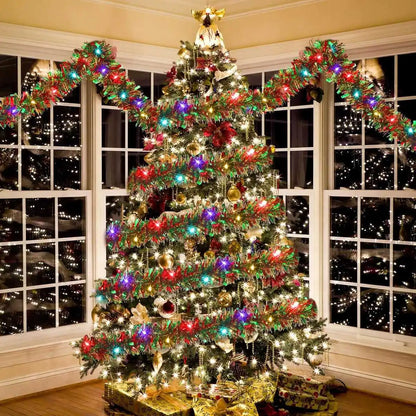 Christmas Tinsel Garland with LED Lights – Shiny Thick Garland for Tree & Home Decor