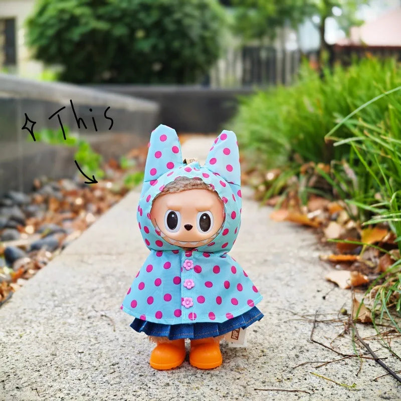 17CM Labubu Monster Doll Clothes – DIY Colorful Raincoat Outfit with Cute Candy Dots, Kids’ Gift Accessories
