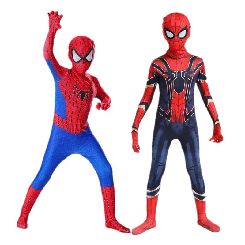 Kids Superhero Spider Costume - Spandex Jumpsuit with Head Cover | Halloween Cosplay Bodysuit | Party Set