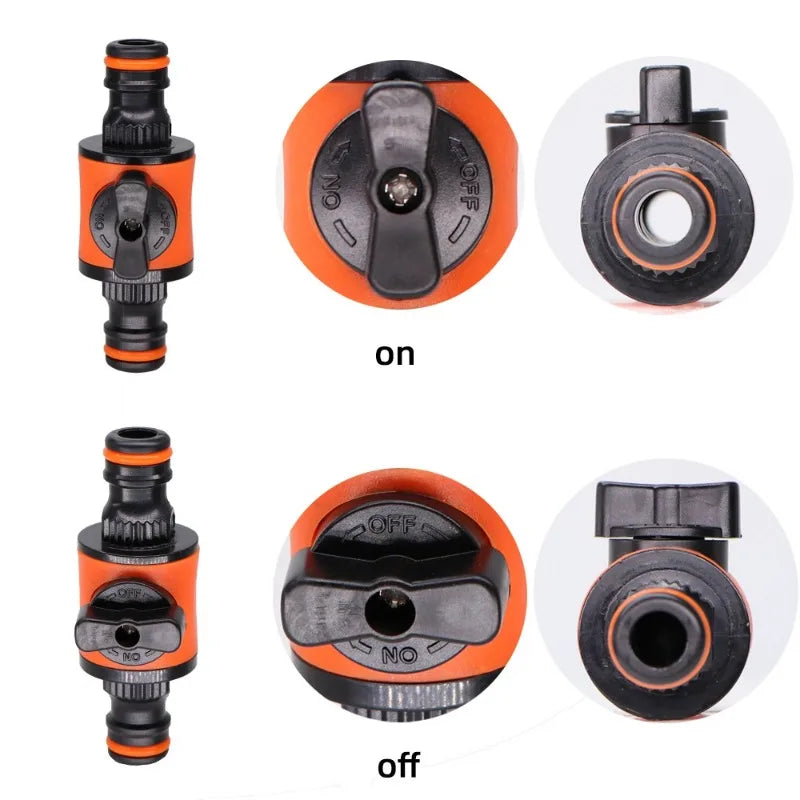 16mm Garden Hose Shut-Off Valve - Plastic Quick-Connect Tubing Tap Adapter for Irrigation, Watering and Car Washing