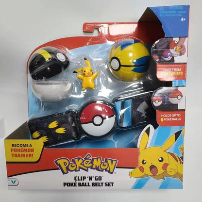 Pokémon Toy Belt Set — Poké Ball Battle Belt with Pikachu, Eevee, Charmander & Bulbasaur for Kids Gift