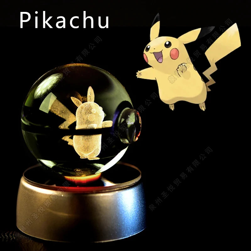 Pokémon Crystal Ball Night Light - 3D Pikachu Gengar Mewtwo Glass Lamp Statue Kids Birthday Gift