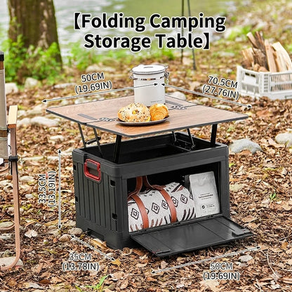 Folding Storage Box - Flat Outdoor Camping, Trunk Organizer & Gift Storage Box with Wooden Lid