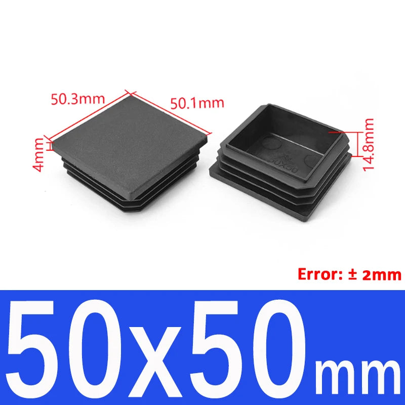 Black Square Tube End Caps - Plastic Blanking Plugs for Furniture, Tables & Chairs 10-100mm