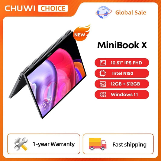CHUWI MiniBook X 2-in-1 Laptop Tablet, Intel N150 CPU, 10.51" FHD IPS Screen, 12GB RAM, 512GB SSD, Windows 11