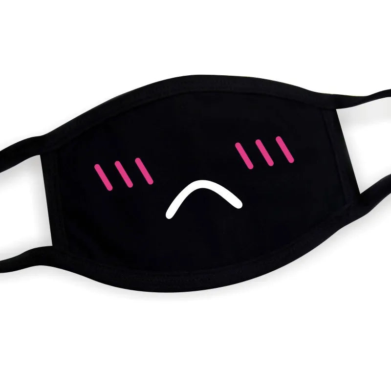 Black Cotton Winter Mask — Unisex Thickened Half-Face Cotton Cartoon Pattern Anti-Dust Respirator