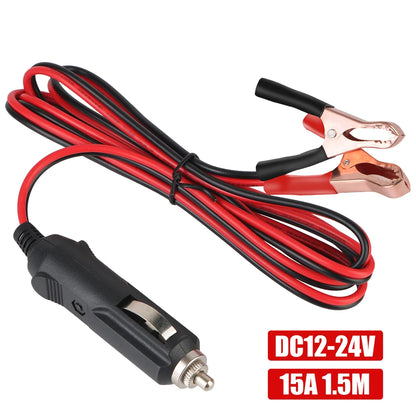 12V/24V Car Cigarette Lighter Socket Extension Cable – Crocodile Clip Power Cord with 15A Fuse & Male Plug Adapter Extender