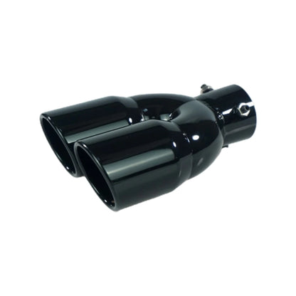 Universal 63mm Double-Barrel Car Exhaust Tip — Black Titanium Stainless Steel Tail Pipe Muffler Outlet, Auto Accessories