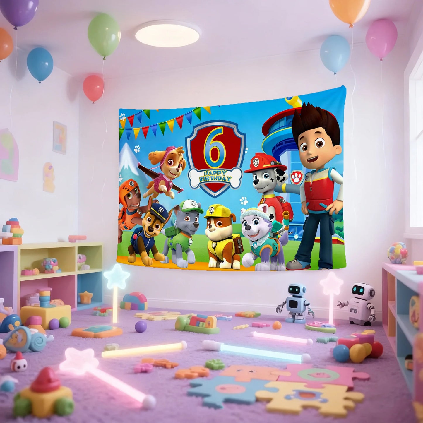 Paw Patrol Birthday Decorations Set – Custom Number Backdrop Banner & Photo Props for Party, Baby Shower & Photography Background