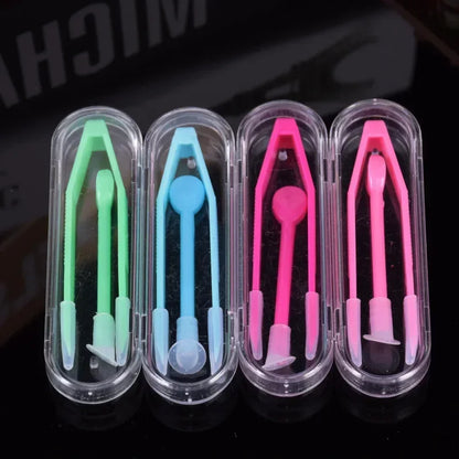 Color Contact Lens Case Set – Tweezers & Suction Stick Eye Care Tool Kit for Lens Insertion & Storage Container