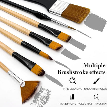 28/32PCS Acrylic Paint Brush Set – Premium Nylon Bristles with Round, Flat, Filbert, Fan & Detail Brushes for Art Painting