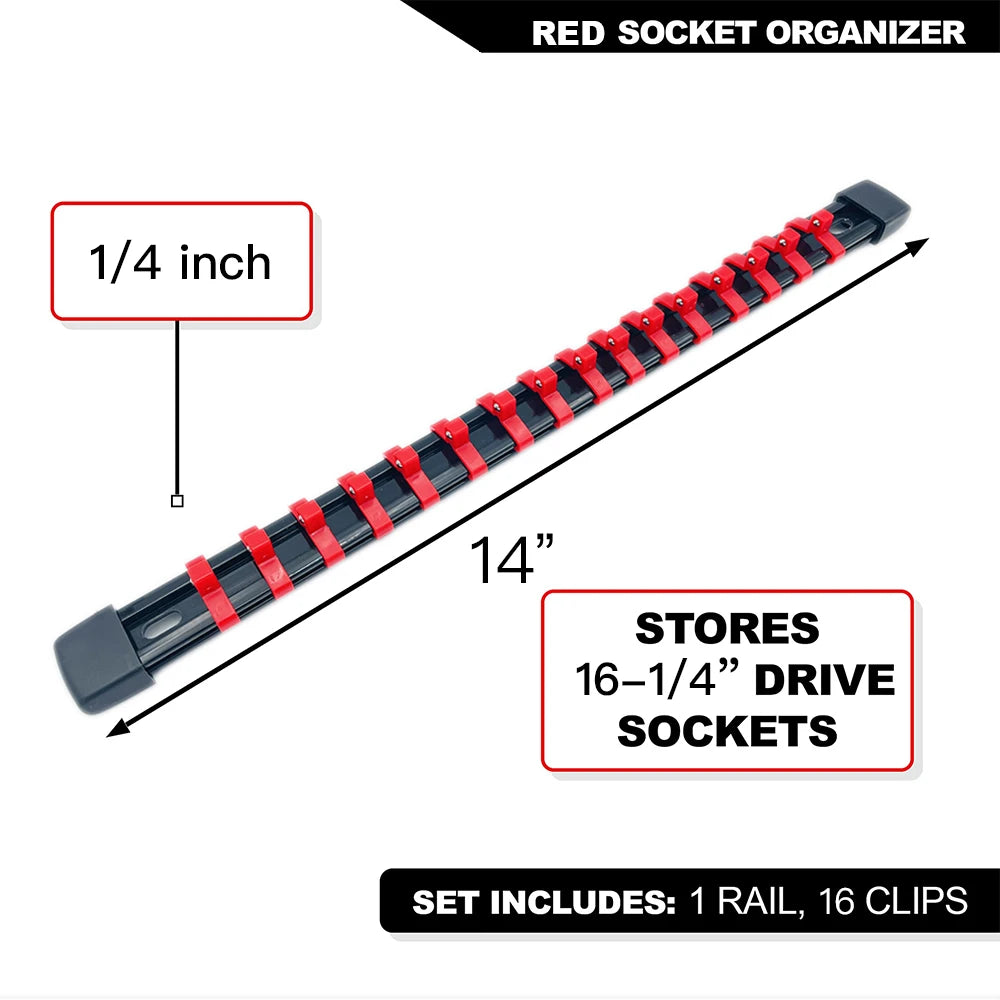 Universal Socket Organizer Rail – 1/4", 3/8", 1/2" Wrench Holder Plastic Bracket for Wall Mount & Home Repair Tools