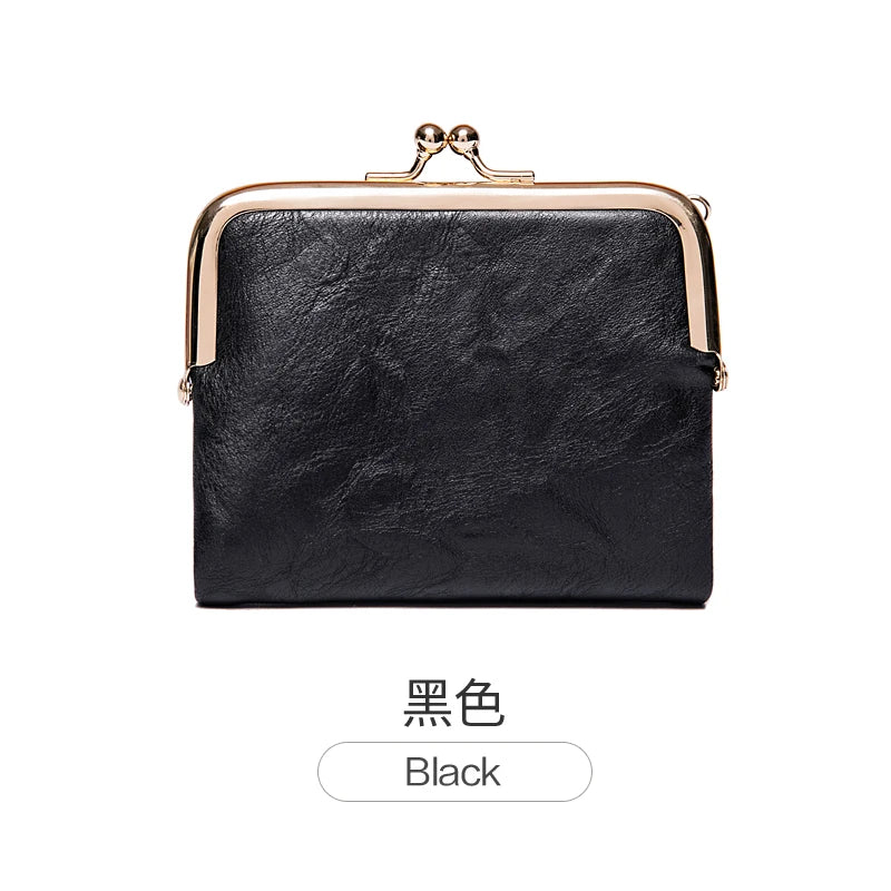 MIYIN Women’s Small Wallet – RFID Compact Bifold Leather Coin Purse with Zipper & Kiss Lock, Vintage Design