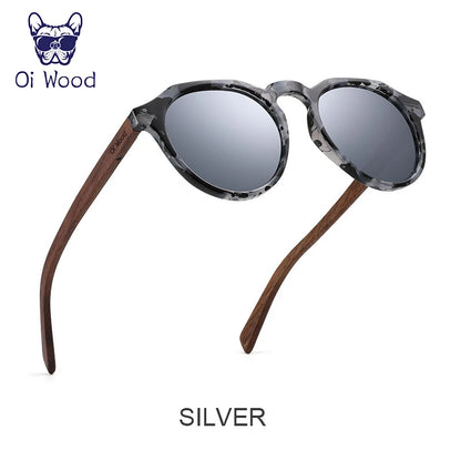 Oi Wood Round Sunglasses — Walnut Wood Frames with Red Lens & Tortoise Shell Design for Men & Women