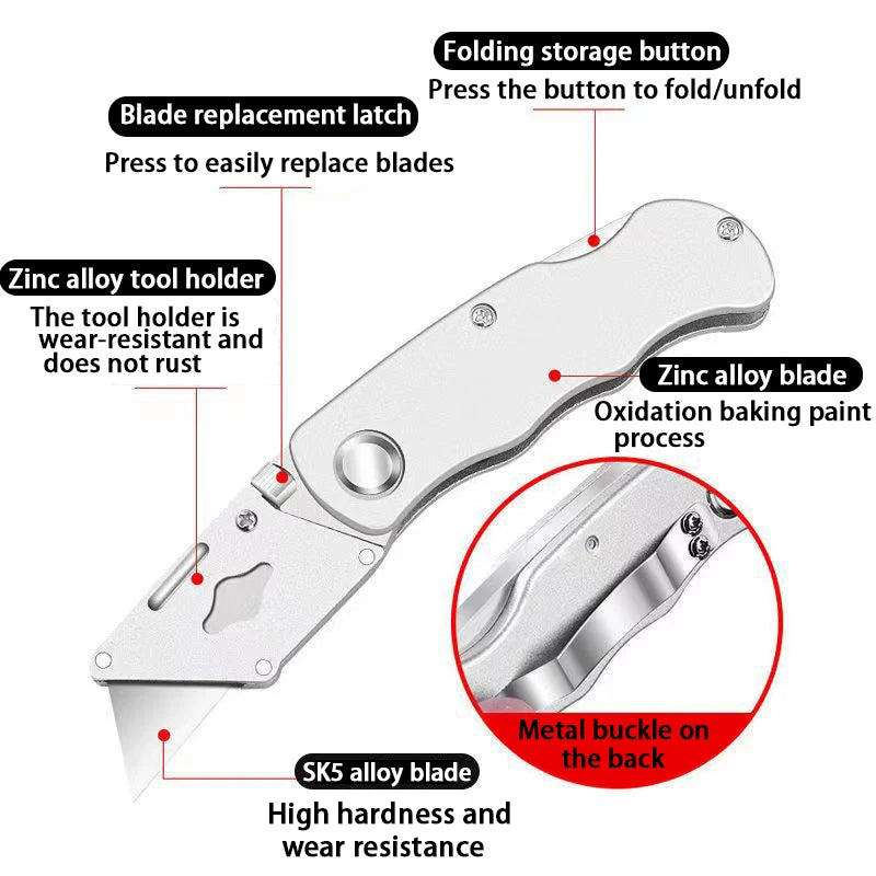 Portable Heavy Duty Utility Folding Knife: Aluminum Plastic Handle, Pocket Cable Cutter & Carpet Blade with Lock - Essential Cutter Set