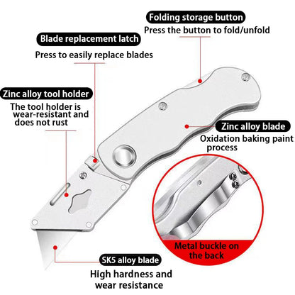 Portable Heavy Duty Utility Folding Knife: Aluminum Plastic Handle, Pocket Cable Cutter & Carpet Blade with Lock - Essential Cutter Set