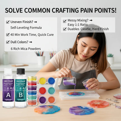 Crystal Clear Epoxy Resin Kit - AB Resin Glue with 6 Color Mica Powder for DIY Jewelry, Nail Art, Soap & Crafts